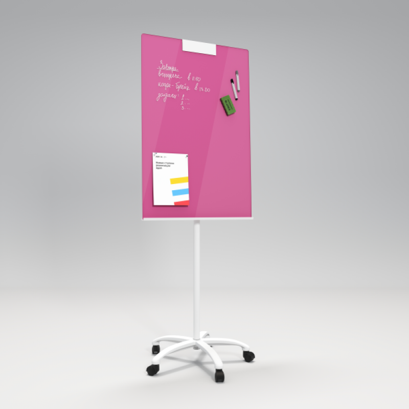 Флипчарт магнитно-маркерный розовый основа - цвет белый/черный
