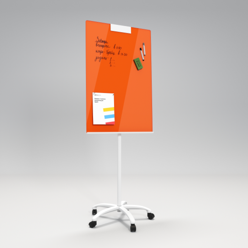 Флипчарт магнитно-маркерный оранжевый основа - цвет белый/черный