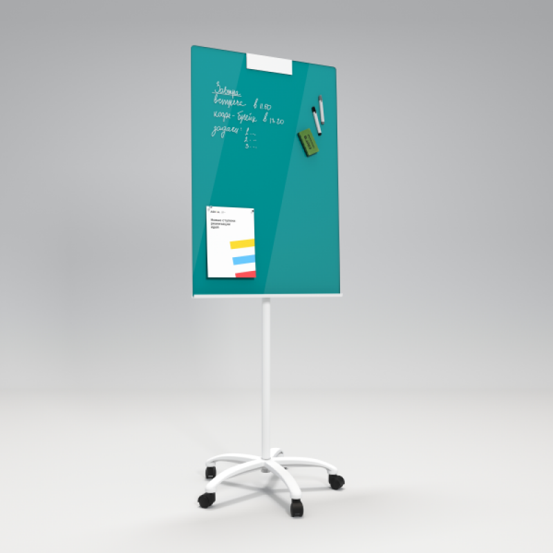 Флипчарт магнитно-маркерный бирюзовый основа - цвет белый/черный